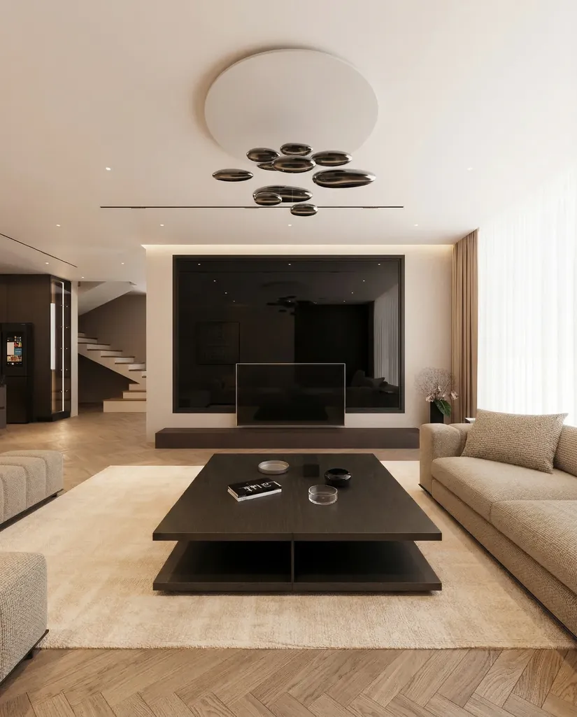 OR House, the living room, rendered.